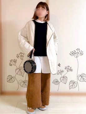 「Bleu Bleuet（ブルーブルーエ）のアイテム（ノーカラージャケット）」を使った、chiEさん（レディース・156cm）の秋コーディネート