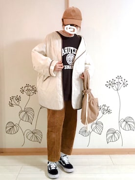 「Bleu Bleuet（ブルーブルーエ）のアイテム（ノーカラージャケット）」を使った、chiEさん（レディース・156cm）の冬コーディネート