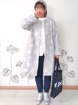 「ペタンコ靴」｜「アイテム（ノーカラーコート）」を使った、chiEさん（レディース・157cm）の冬コーディネート