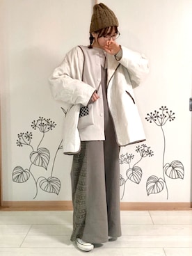 「Bleu Bleuet（ブルーブルーエ）のアイテム（ノーカラージャケット）」を使った、chiEさん（レディース・157cm）の冬コーディネート