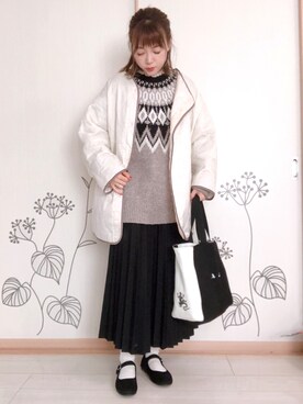 「Bleu Bleuet（ブルーブルーエ）のアイテム（ノーカラージャケット）」を使った、chiEさん（レディース・156cm）の冬コーディネート