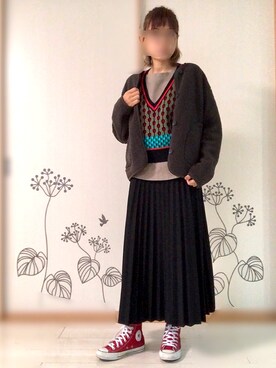 「UNIQLO（ユニクロ）のワッフルクルーネックT（7分袖）（Tシャツ/カットソー）」を使った、chiEさん（レディース・156cm）の秋コーディネート
