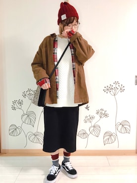 「アイテム（ニットキャップ/ビーニー）」を使った、chiEさん（レディース・157cm・40代）の冬コーディネート