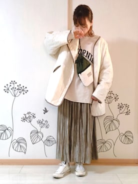 「Bleu Bleuet（ブルーブルーエ）のアイテム（ノーカラージャケット）」を使った、chiEさん（レディース・156cm）の冬コーディネート