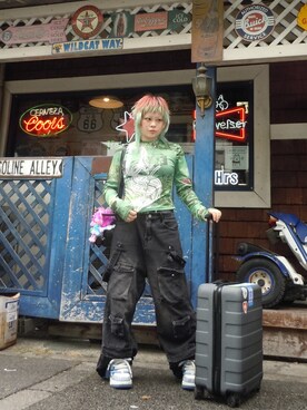 「AliExpressのアイテム（デニムパンツ、グレー系）」を使った、けぽさん（レディース・153cm）の夏コーディネート