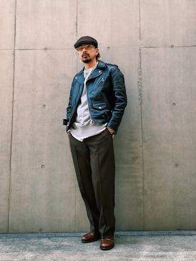 「schott（ショット）の【直営限定】Schott/ショット/MILITARY SLACKS/ミリタリースラックス（その他パンツ）」を使った、Tomoya  Miuraさん（メンズ・170cm）の秋コーディネート