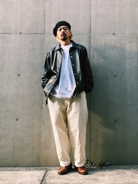 「schott（ショット）のアイテム（スタジャン）」を使った、Tomoya  Miuraさん（メンズ・170cm）の秋コーディネート