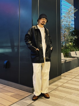 Tomoya  Miuraさんの「Schott/ショット/LAMB LEATHER COVERALL JACKET/ラムレザー カバーオール」を使ったコーディネート