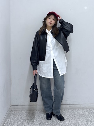 「FREE'S MART(フリーズマート)の合皮ジップアップブルゾン(ブルゾン)」を使った、𝐒𝐡𝐢𝐧𝐨さん(レディース・150cm)の秋コーディネート