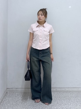 「FREE'S MART（フリーズマート）の◆コンパクトシャツカットソー（Tシャツ/カットソー、ピンク系）」を使った、𝐒𝐡𝐢𝐧𝐨さん（レディース・150cm）の夏コーディネート