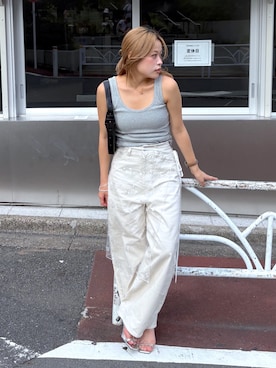 「FREE'S MART（フリーズマート）のテレコタンクトップ（Tシャツ/カットソー）」を使った、𝐒𝐡𝐢𝐧𝐨さん（レディース・150cm）の夏コーディネート