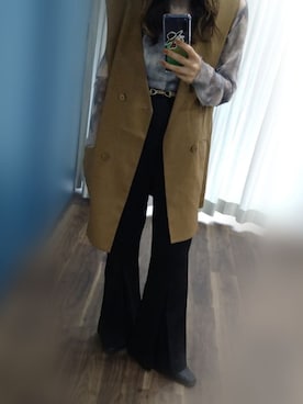 「Kastane（カスタネ）のシアータイダイキャミ付きインナー（Tシャツ/カットソー、グレー系）」を使った、AKIさん（レディース・151cm）の秋コーディネート