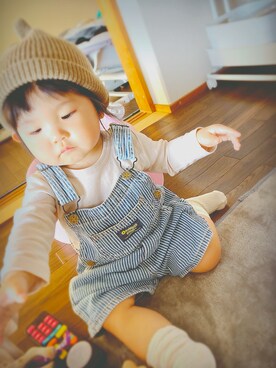 「no brand（ノーブランド）のアイテム（ニットキャップ/ビーニー）」を使った、にこさん（キッズ・80cm）の秋コーディネート
