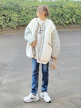 「リバーシブル」｜「アイテム（ノーカラージャケット）」を使った、&りっちさん（レディース・154cm）の秋コーディネート
