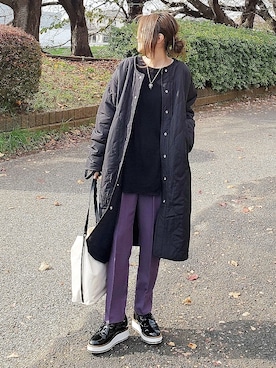 「FORK&SPOON」｜「アイテム（ノーカラージャケット）」を使った、&りっちさん（レディース・154cm）の秋コーディネート