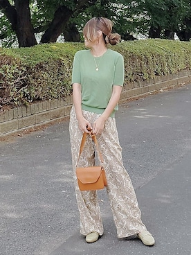 「アイテム（ローファー、グリーン系）」を使った、&りっちさん（レディース・154cm）の夏コーディネート