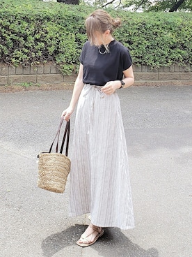 「Aラインスカート」｜「アイテム（アクセサリー）」を使った、&りっちさん（レディース・154cm）の夏コーディネート