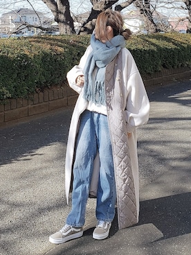 「アシンメトリー」｜「アイテム（ノーカラーコート）」を使った、&りっちさん（レディース・154cm）の冬コーディネート