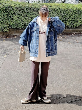「アイテム（デニムジャケット）」を使った、&りっちさん（レディース・154cm）の秋コーディネート