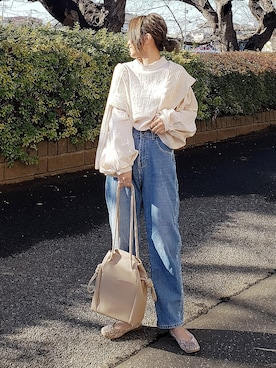 「Crisp（クリスプ）のベーシックデニムパンツ（デニムパンツ）」を使った、&りっちさん（レディース・154cm）の冬コーディネート