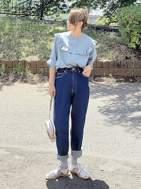 「マムジーンズ」｜&りっちさん（レディース・154cm）の夏コーディネート