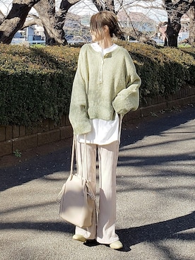 「アイテム（ローファー、グリーン系）」を使った、&りっちさん（レディース・154cm）の冬コーディネート