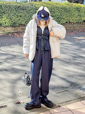 「アイテム（サロペット/オーバーオール）」を使った、&りっちさん（レディース・154cm）の冬コーディネート