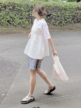 「Traditional Weatherwear（トラディショナルウェザーウェア）のMARCHE BAG MINI（トートバッグ）」を使った、&りっちさん（レディース・154cm）の夏コーディネート