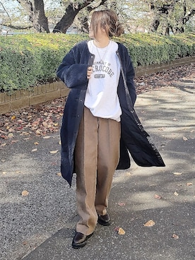 「あったかパンツ」｜「アイテム（ノーカラージャケット）」を使った、&りっちさん（レディース・154cm）の秋コーディネート