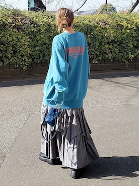 「PAGEBOY（ページボーイ）のクラックカレッジBIGスウェット（スウェット）」を使った、&りっちさん（レディース・154cm）の春コーディネート