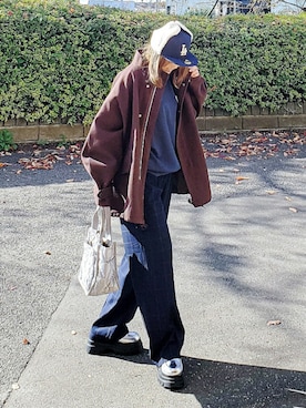 「アイテム（キャップ）」を使った、&りっちさん（レディース・154cm）の秋コーディネート