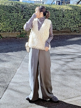 「リブニット」｜「アイテム（スラックス）」を使った、&りっちさん（レディース・154cm）の冬コーディネート