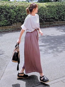 「ikka（イッカ）のアイテム（Tシャツ/カットソー）」を使った、&りっちさん（レディース・154cm）の夏コーディネート