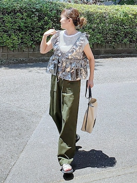 「アイテム（ベスト、シルバー系）」を使った、&りっちさん（レディース・154cm）の夏コーディネート