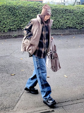 「アイテム（ダウンベスト）」を使った、&りっちさん（レディース・154cm）の秋コーディネート