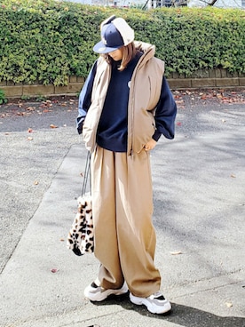 「アイテム（ダウンベスト）」を使った、&りっちさん（レディース・154cm）の冬コーディネート