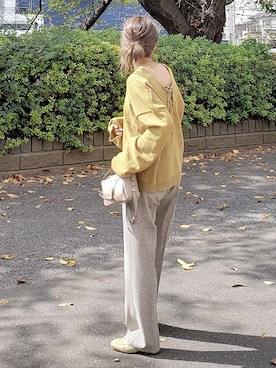 「マスタードイエロー」｜&りっちさん（レディース・154cm）の秋コーディネート