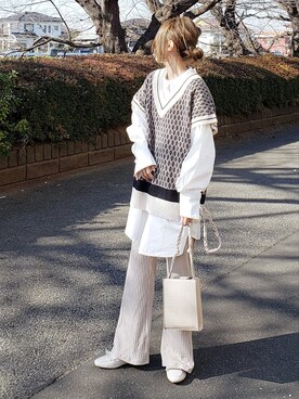 「frames RAY CASSIN（フレームスレイカズン）のアイテム（ベスト）」を使った、&りっちさん（レディース・154cm）の冬コーディネート