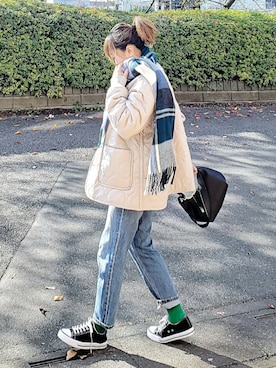 「アイテム（マフラー）」を使った、&りっちさん（レディース・154cm）の冬コーディネート
