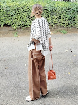 「ワークパンツ」｜「アイテム（ローファー）」を使った、&りっちさん（レディース・154cm）の秋コーディネート