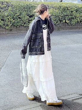 「CLEA（クレア）のアイテム（デニムジャケット）」を使った、&りっちさん（レディース・154cm）の春コーディネート