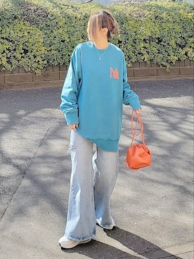 「PAGEBOY（ページボーイ）のクラックカレッジBIGスウェット（スウェット）」を使った、&りっちさん（レディース・154cm）の冬コーディネート