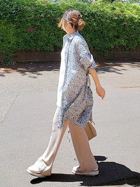 「花柄」｜「アイテム（シャツワンピース）」を使った、&りっちさん（レディース・154cm）の春コーディネート