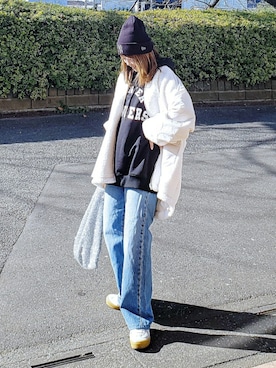 「アイテム（ニットキャップ/ビーニー）」を使った、&りっちさん（レディース・154cm）の冬コーディネート