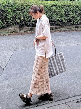 「ikka（イッカ）のアイテム（Tシャツ/カットソー）」を使った、&りっちさん（レディース・154cm）の夏コーディネート