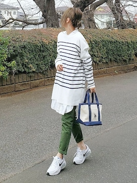 「ボーダーニット」｜「アイテム（チノパンツ）」を使った、&りっちさん（レディース・154cm）の冬コーディネート