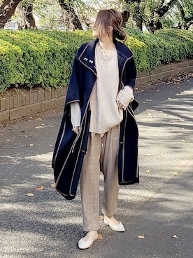 「KBF（ケイビーエフ）のアイテム（ポンチョ）」を使った、&りっちさん（レディース・154cm）の秋コーディネート