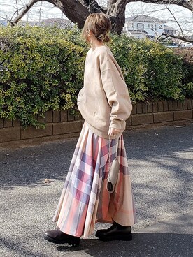 「ビッグチェック」｜&りっちさん（レディース・154cm）の冬コーディネート