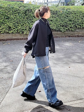 「アイテム（ノーカラージャケット）」を使った、&りっちさん（レディース・154cm）の秋コーディネート