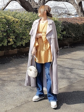 「チュニック」｜「アイテム（トレンチコート）」を使った、&りっちさん（レディース・154cm）の冬コーディネート